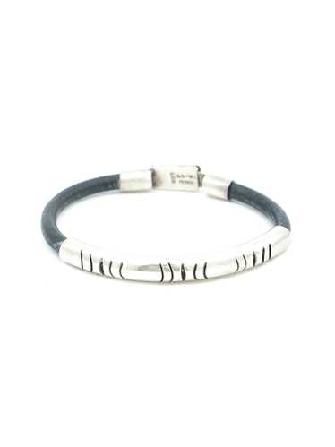 Leather And Etched Sterling Silver Bracelet