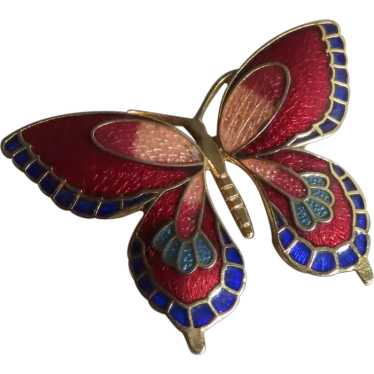 Vintage Blue Red Cloisonne Enamel Butterfly Insec… - image 1