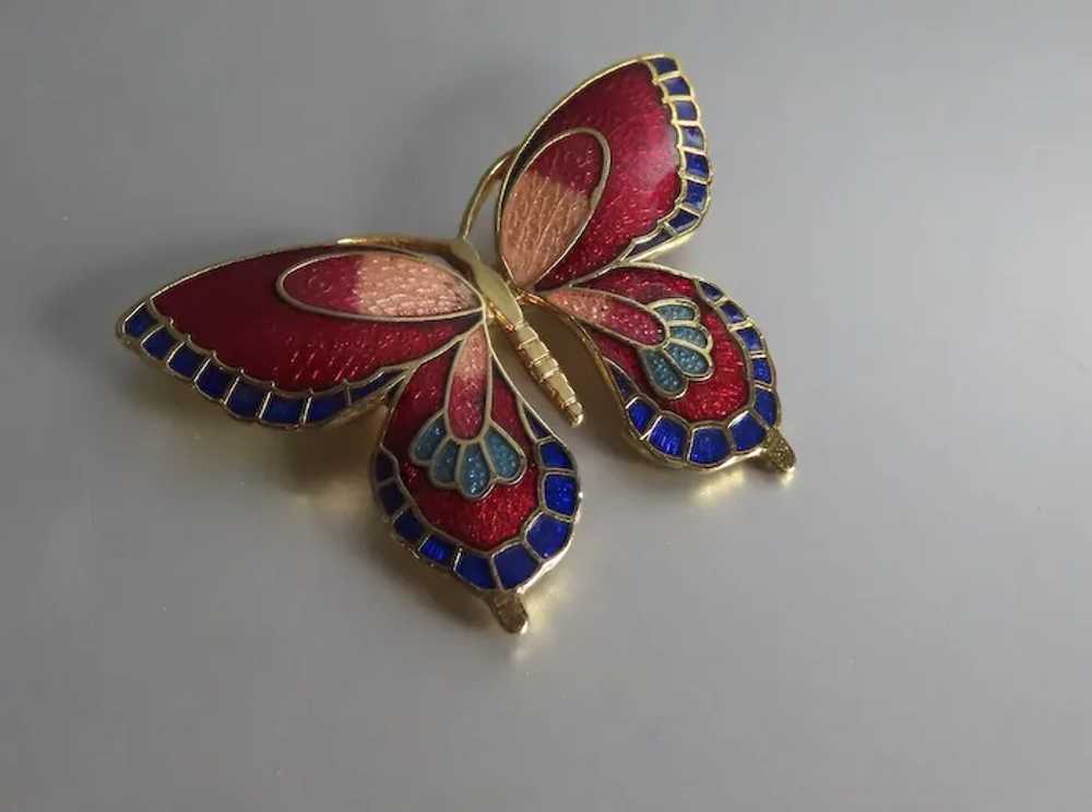 Vintage Blue Red Cloisonne Enamel Butterfly Insec… - image 2