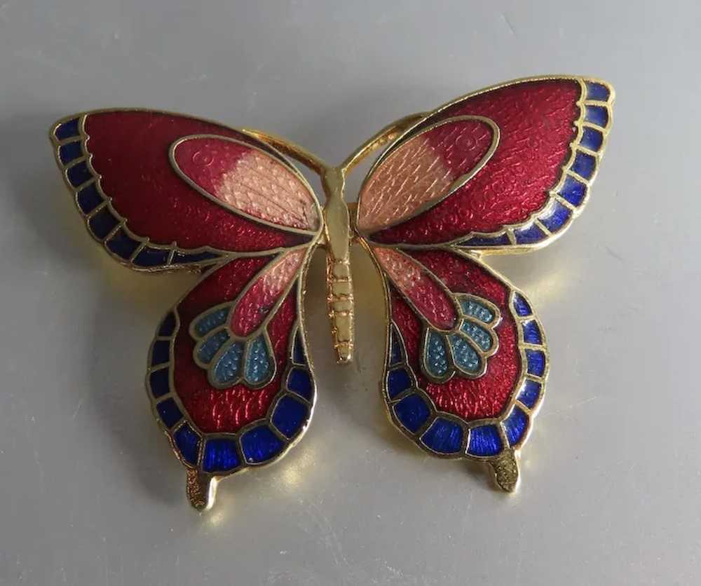 Vintage Blue Red Cloisonne Enamel Butterfly Insec… - image 3