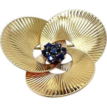 Retro 14K Yellow Gold Sapphire Brooch