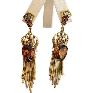 Vintage Elaborate Glass & Tassel Earrings (A2724)