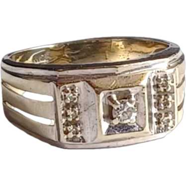 Antique Men's Diamond & 14K White Gold Ring / Wed… - image 1