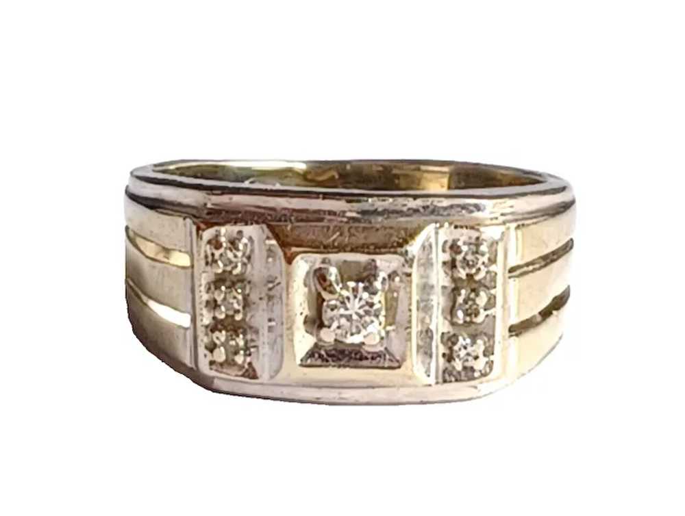 Antique Men's Diamond & 14K White Gold Ring / Wed… - image 3