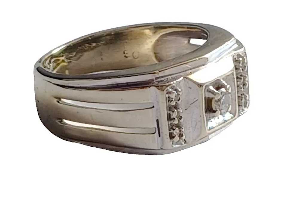 Antique Men's Diamond & 14K White Gold Ring / Wed… - image 4