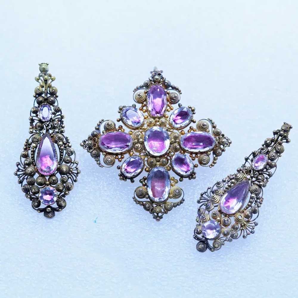 Antique Georgian Earrings Brooch Pendant Set Gold… - image 10