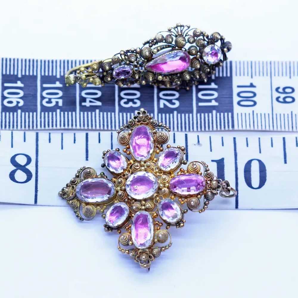 Antique Georgian Earrings Brooch Pendant Set Gold… - image 5