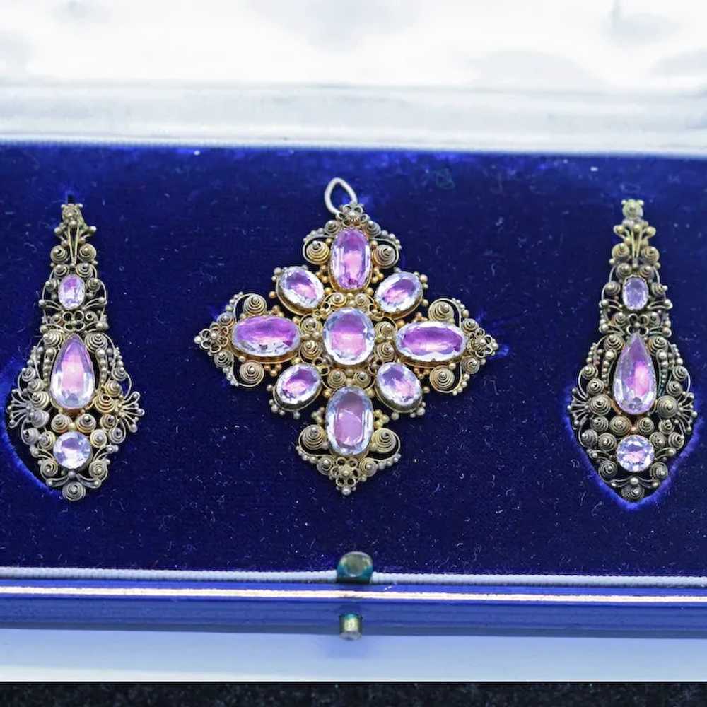 Antique Georgian Earrings Brooch Pendant Set Gold… - image 8