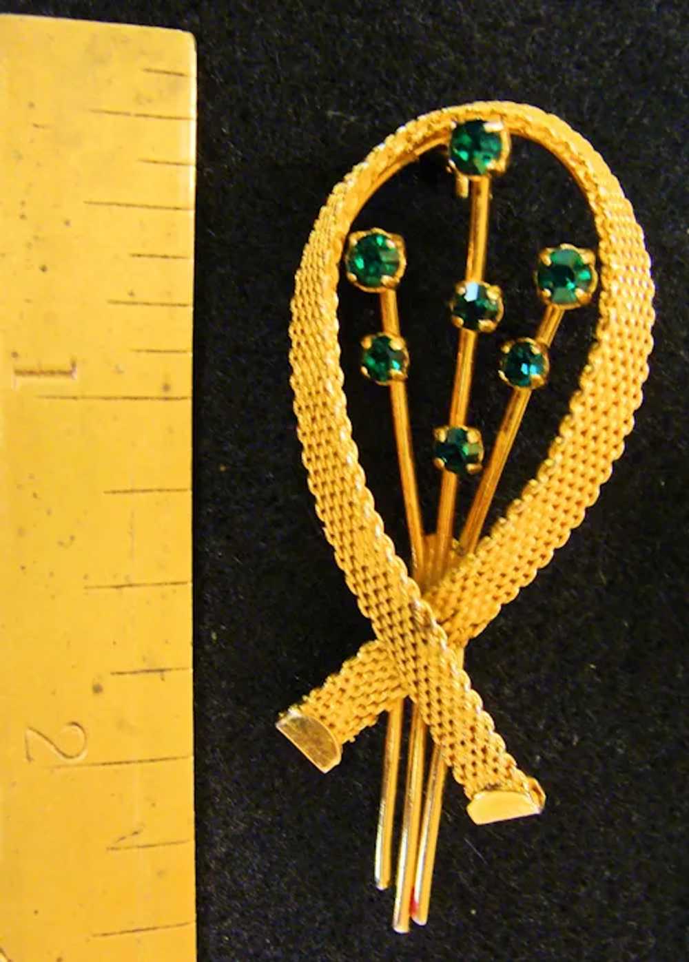 Vintage David Grau Mesh Ribbon and Green Crystal … - image 4