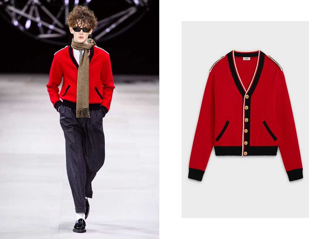 Celine × Hedi Slimane Red “Teddy” Cardigan with E… - image 11