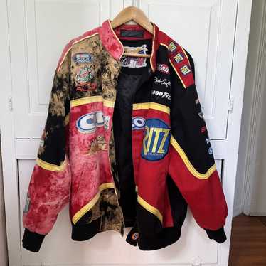 Vintage NASCAR Racing Jacket 90s Leather Jeff Hamilton FLAWED 