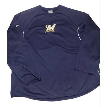 Majestic, Shirts, Majestic Men 2xl Milwaukee Brewers Jersey Baseball Sewn  Logos Blue Pullover