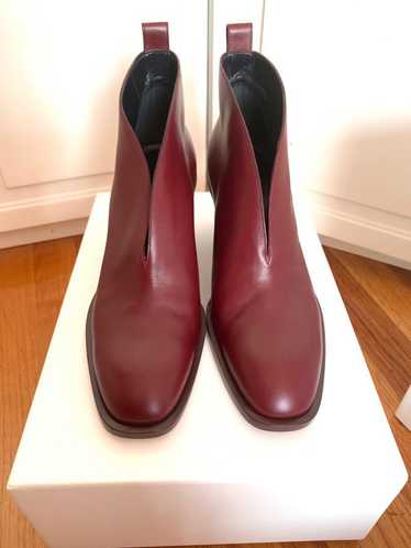 Celine Celine burgundy V neck leather ankle boots