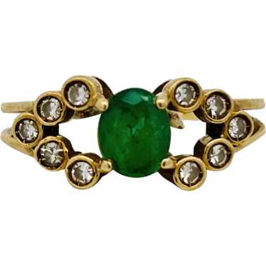 Vintage Estate Emerald & Diamond Ring 14K - image 1