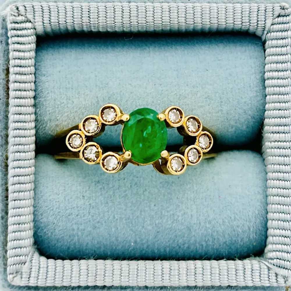 Vintage Estate Emerald & Diamond Ring 14K - image 2