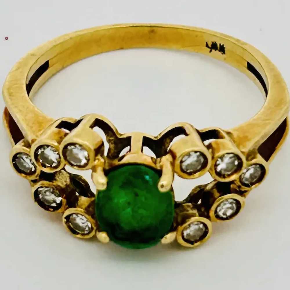 Vintage Estate Emerald & Diamond Ring 14K - image 3