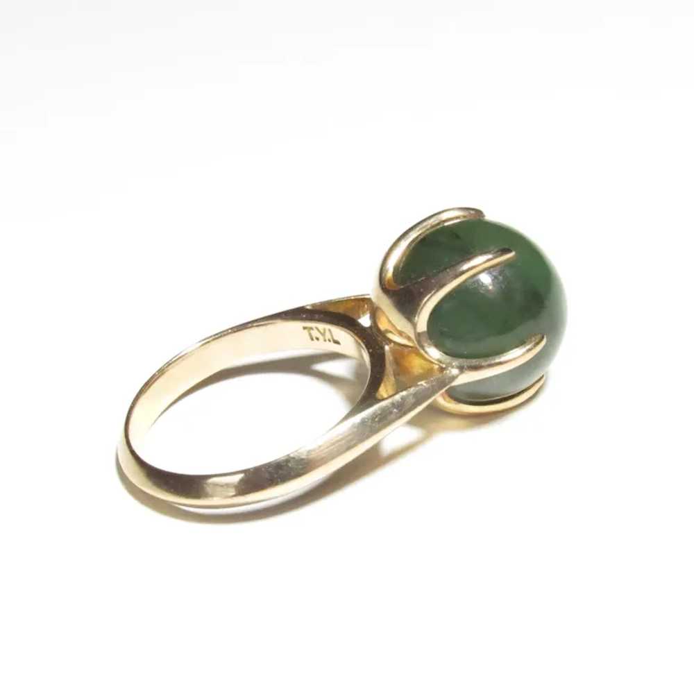 Rare T.Y. Lee 14K Jadeite Orb Ring - image 3