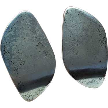 Asymmetrical Flat Sterling Silver Stud Earrings - image 1