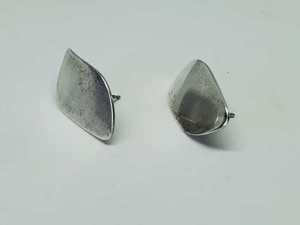 Asymmetrical Flat Sterling Silver Stud Earrings - image 4