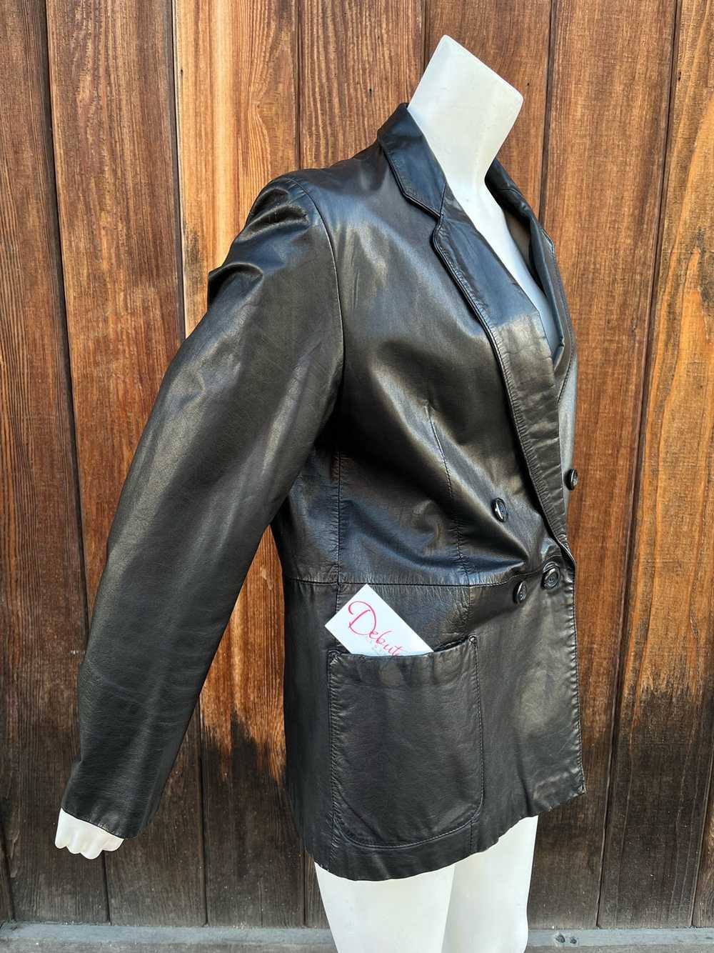 1980s Double Breasted Leather Blazer - image 5