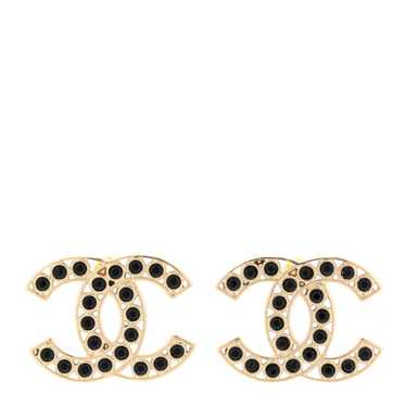 Stud earrings - Metal & strass, gold, black, dark gold, crystal