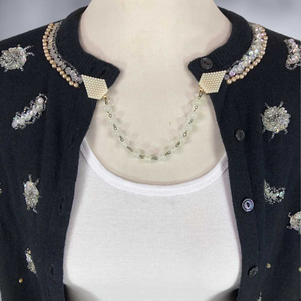 50s Vintage Faux Pearl and Clear Beaded Sweater G… - image 4