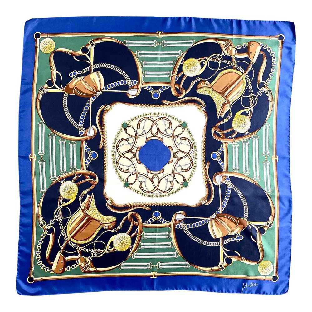 Silk scarf - Maxi square Montana 90s silk riding moti… - Gem