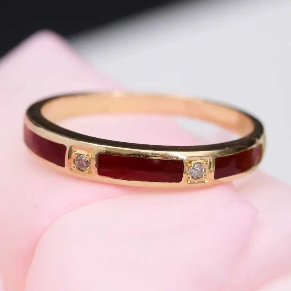 French Modern Diamond Red Enamel 18 Karat Yellow … - image 8