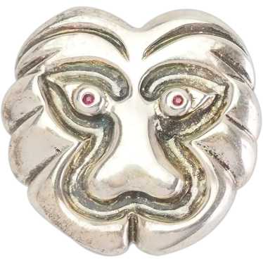 Fun large vintage sterling silver red gemstone eye