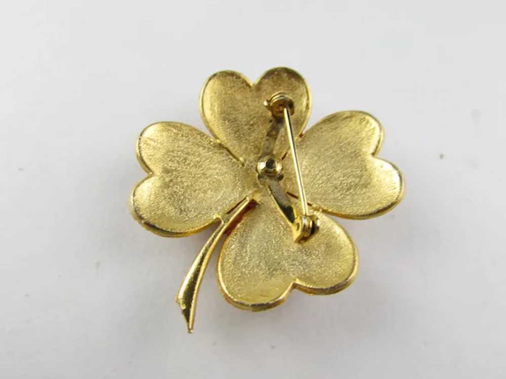 Gold Tone Enamelled Clover Pin With Faux Carnelia… - image 10