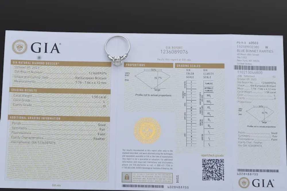 GIA Certified 1.58Ct Old Euro Cut L I1 Center Dia… - image 7