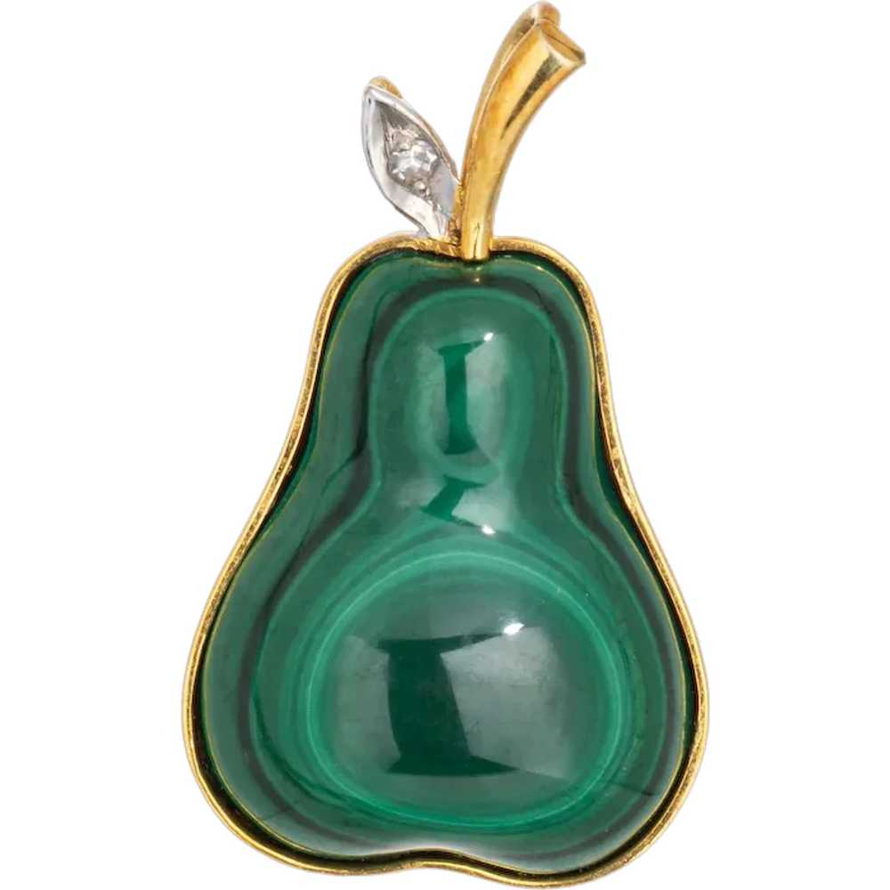 Vintage Pear Pendant Malachite Diamond 14 Karat Y… - image 1