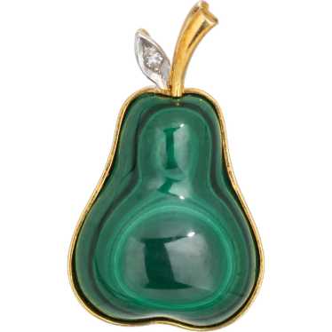 Vintage Pear Pendant Malachite Diamond 14 Karat Y… - image 1