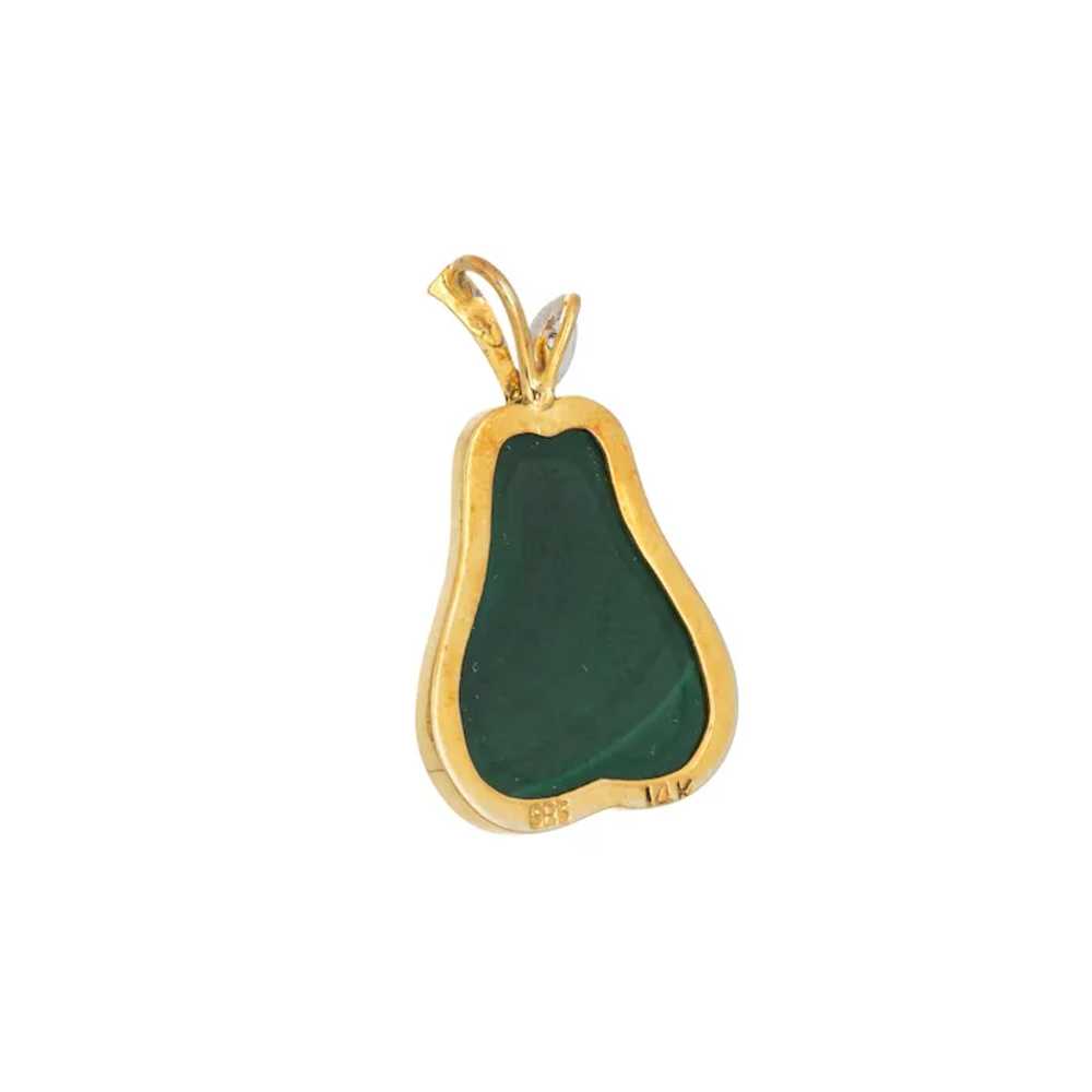Vintage Pear Pendant Malachite Diamond 14 Karat Y… - image 2