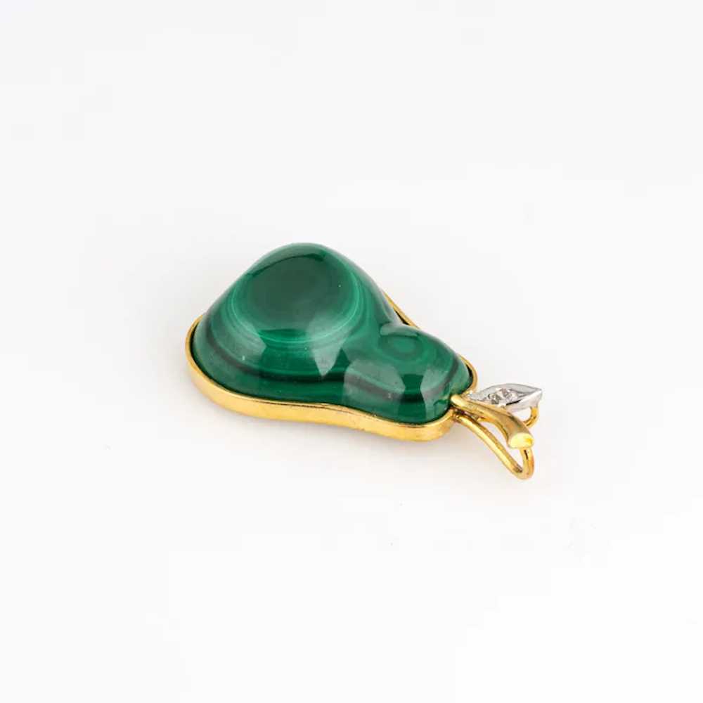 Vintage Pear Pendant Malachite Diamond 14 Karat Y… - image 4