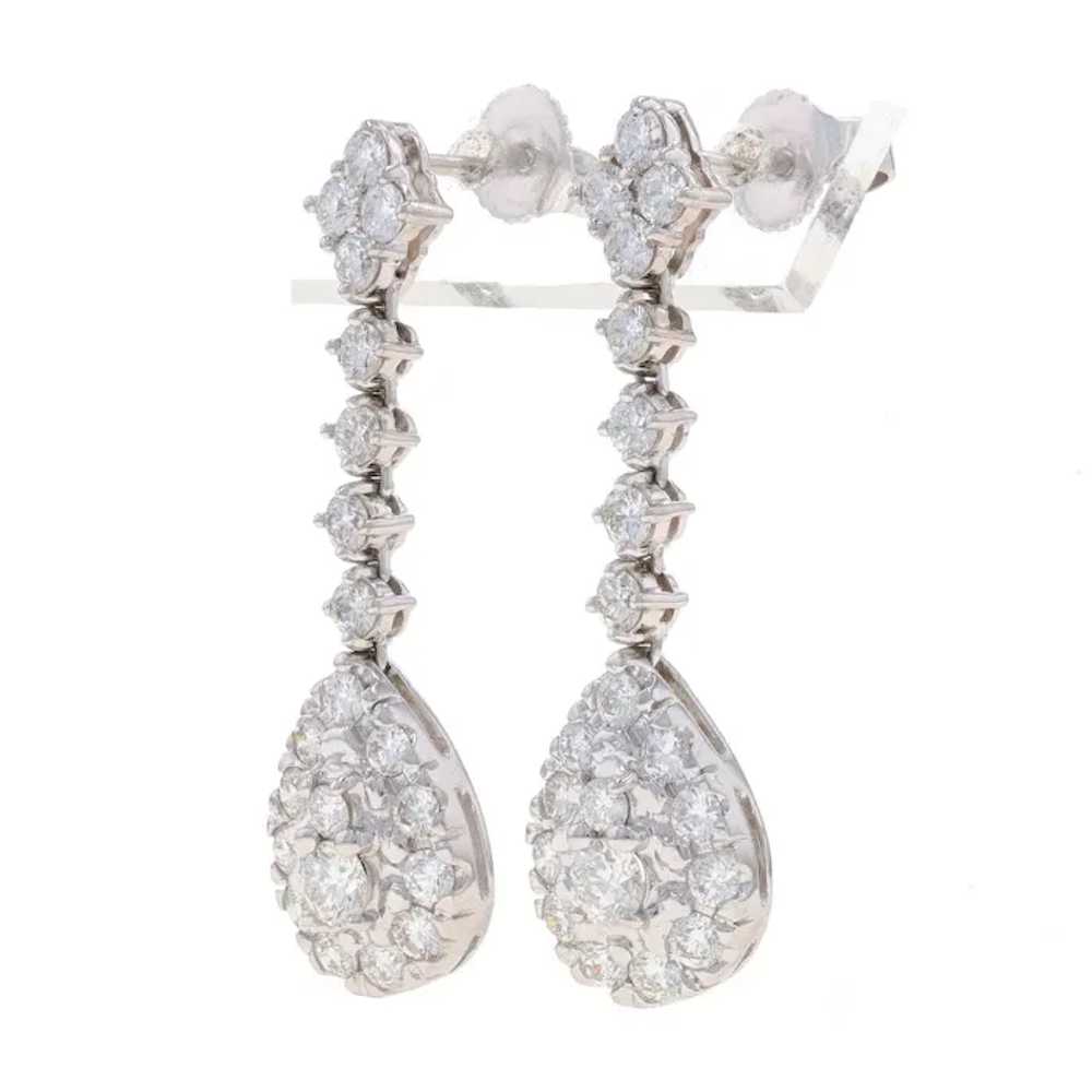 White Gold Diamond Cluster Halo Dangle Earrings 1… - image 2