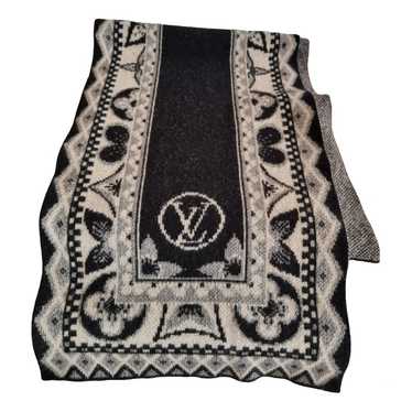 LOUIS VUITTON Scarf LV Logo Wool Angora Black Gray M70484 Escharpe