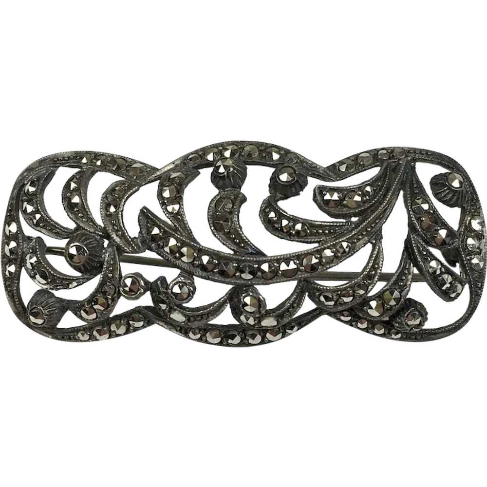 Art Deco Sterling Marcasite Pin Brooch - image 1