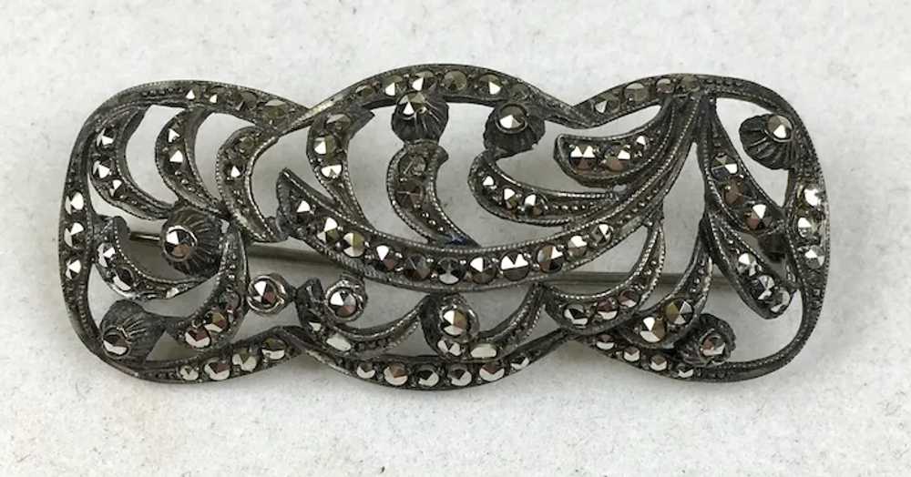 Art Deco Sterling Marcasite Pin Brooch - image 5