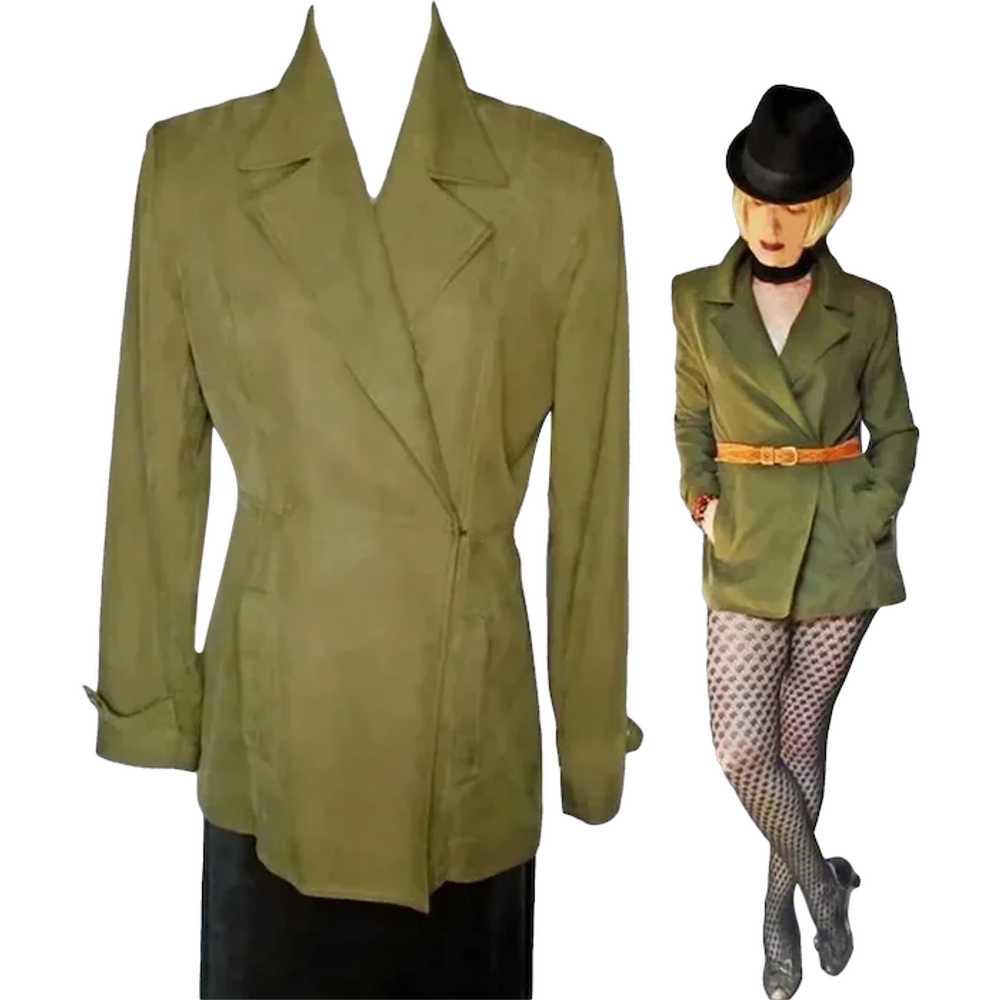 40s Style Olive Drab SILK Fitted Blazer by dana b… - image 1