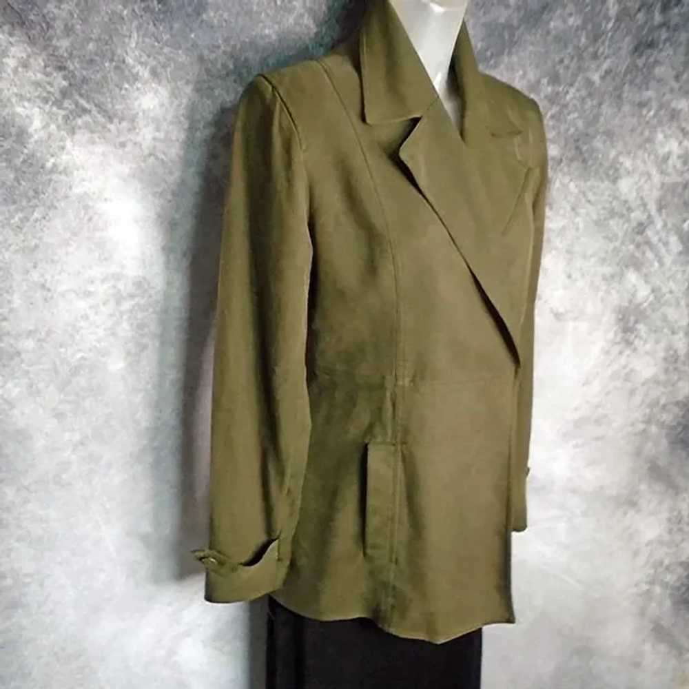 40s Style Olive Drab SILK Fitted Blazer by dana b… - image 3