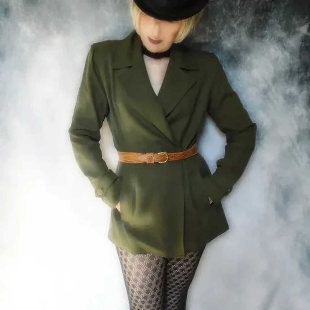 40s Style Olive Drab SILK Fitted Blazer by dana b… - image 4