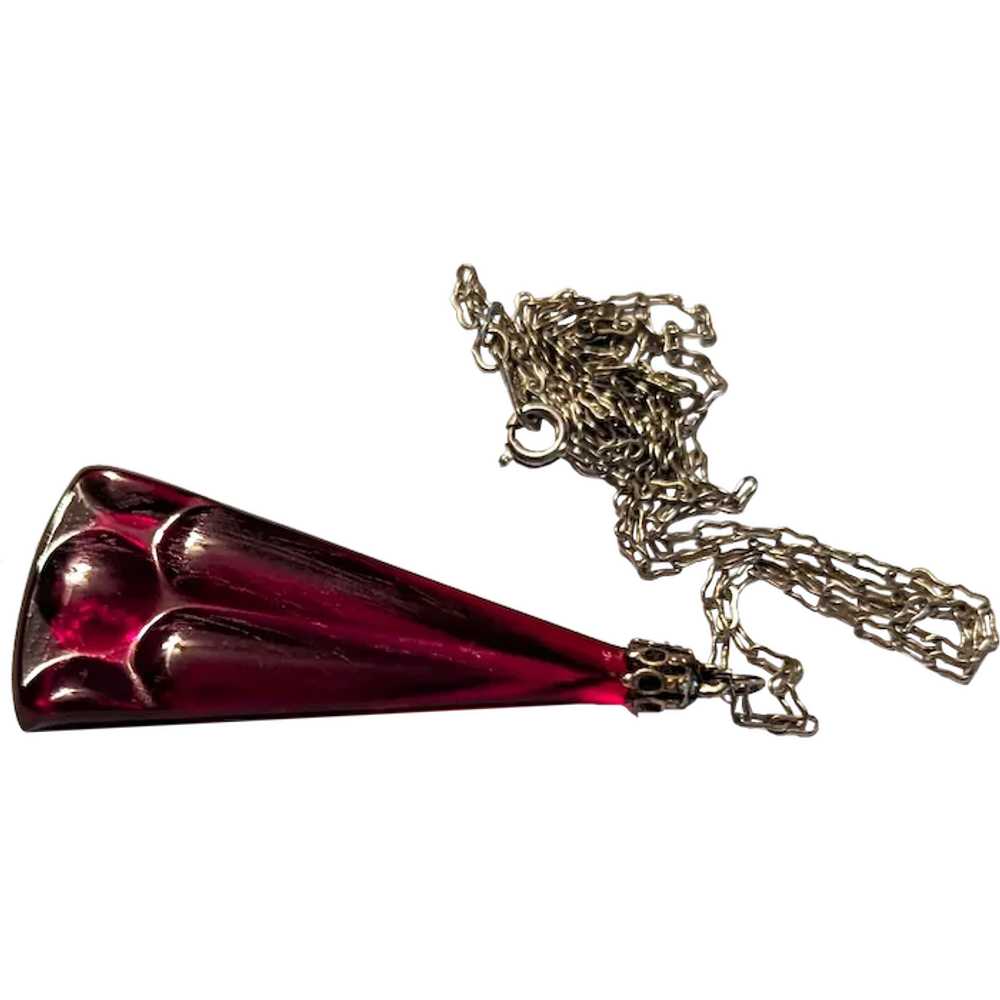 Cranberry Color Art Glass Pendant Necklace - image 1