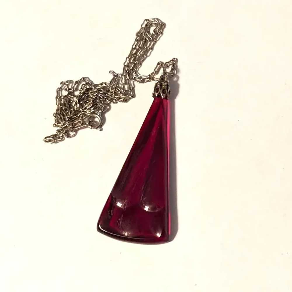 Cranberry Color Art Glass Pendant Necklace - image 2