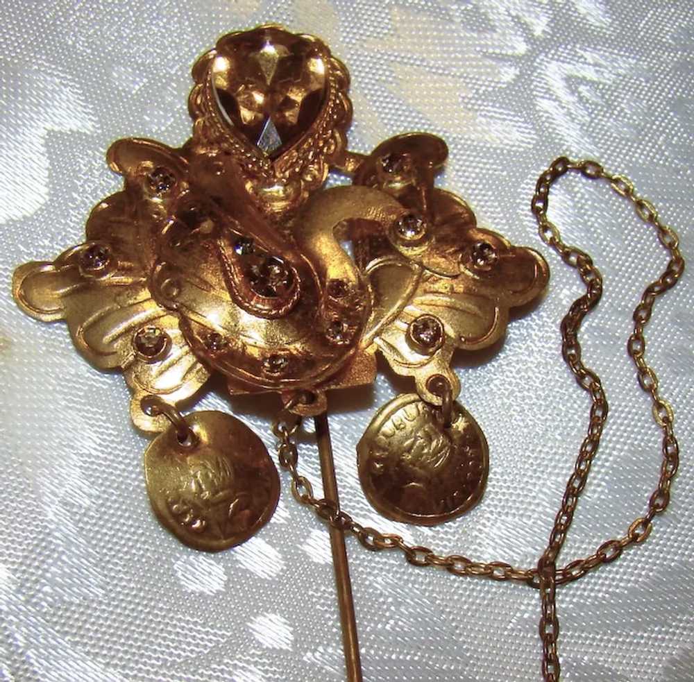 Vintage large Ornate stamped Brass floral with st… - image 2