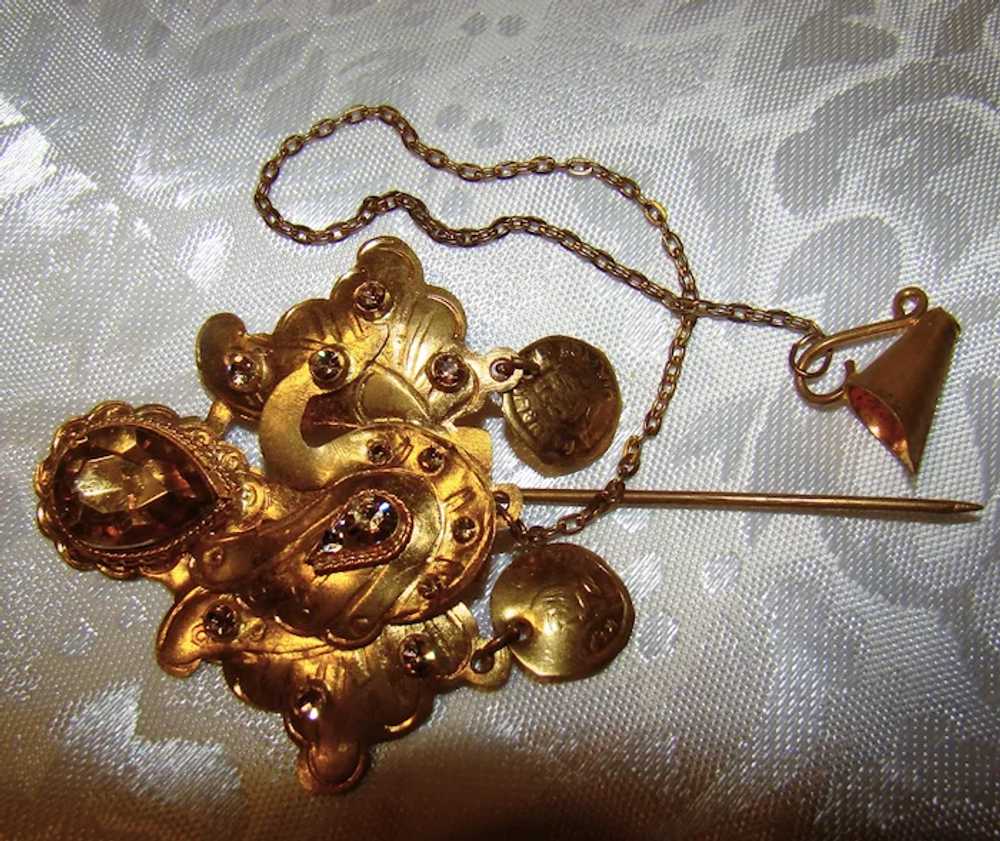 Vintage large Ornate stamped Brass floral with st… - image 4
