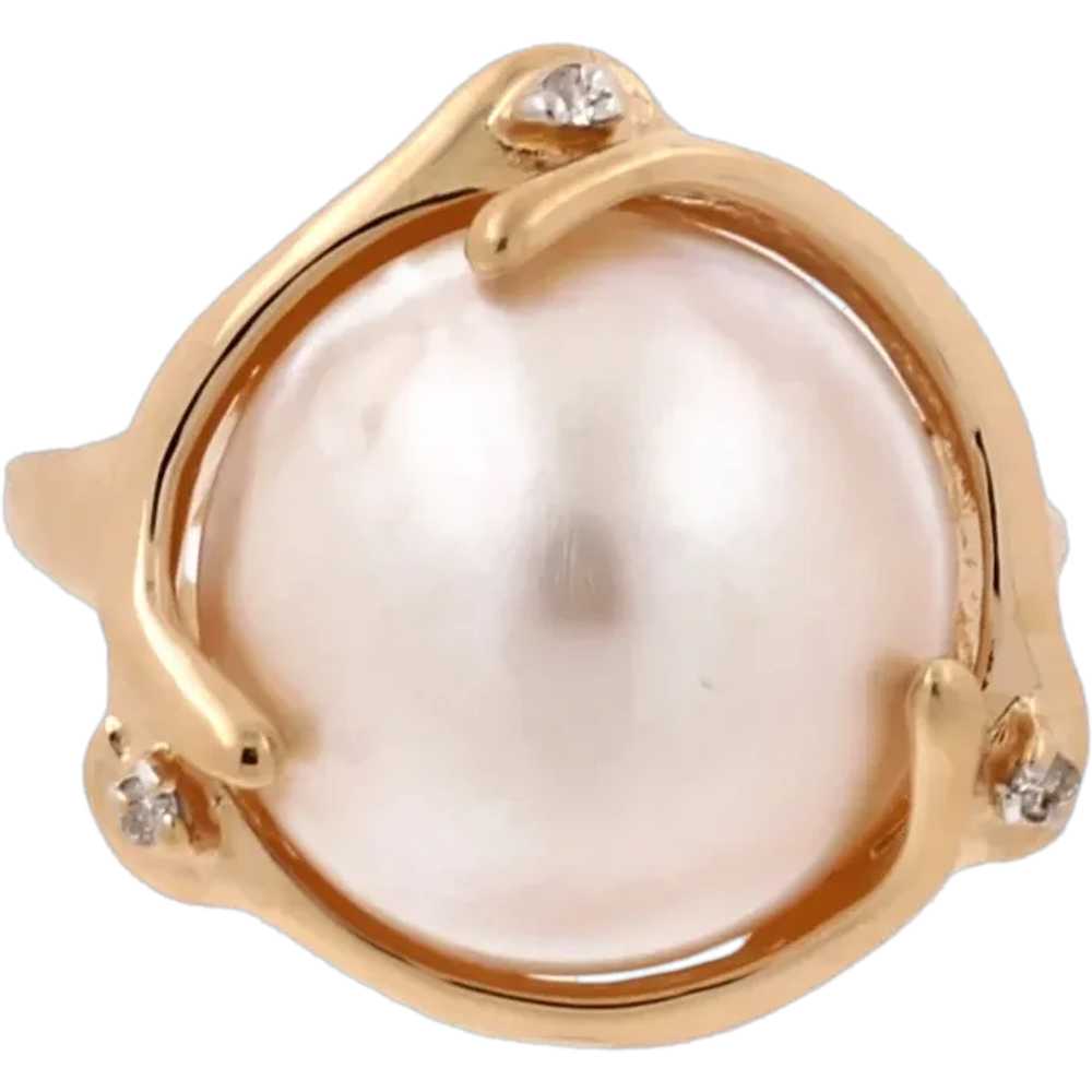 Mabe Pearl Diamond Accent Ring 14K Yellow Gold Si… - image 1