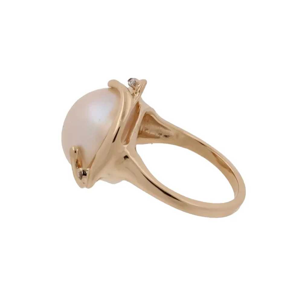 Mabe Pearl Diamond Accent Ring 14K Yellow Gold Si… - image 3