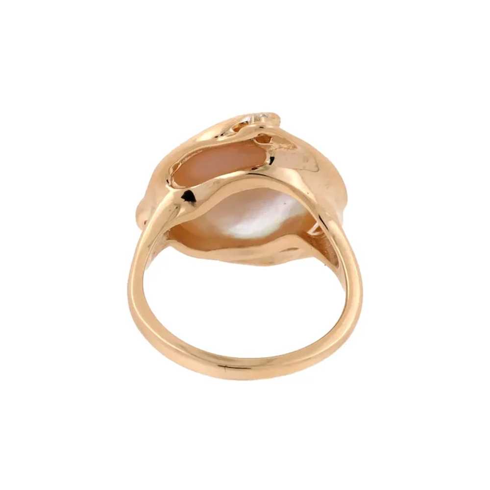 Mabe Pearl Diamond Accent Ring 14K Yellow Gold Si… - image 5