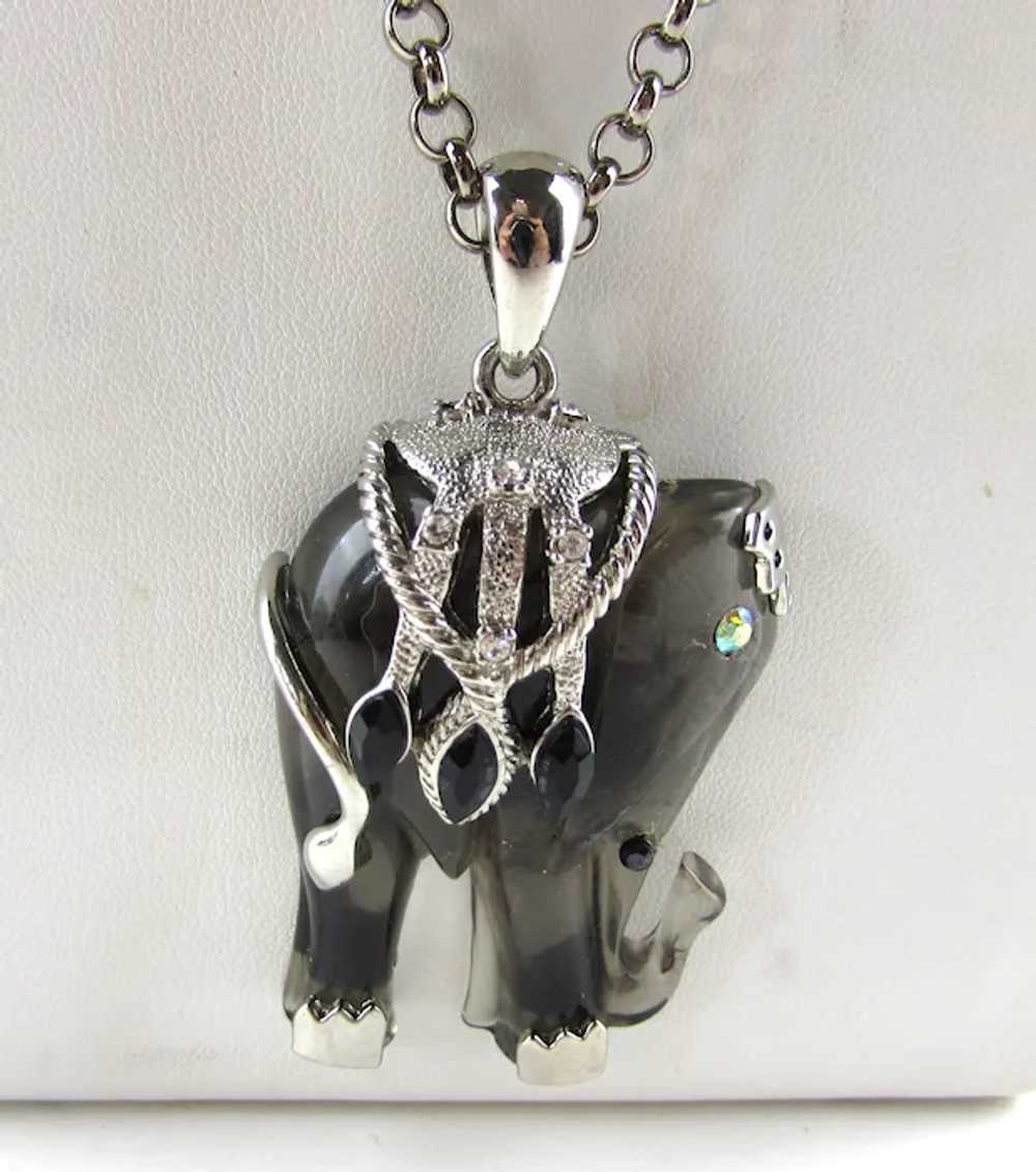 Smoky  Carved Lucite Elephant Pendant on Silver T… - image 5